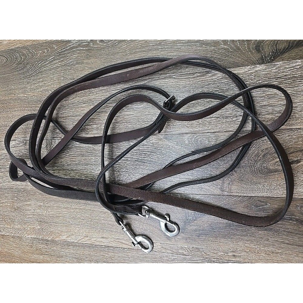 Dark Brown Flat Leather Reins 1/2” Wide  89" total length - Adjustable